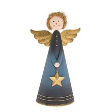 Anděl s hvězdou, modrá plechová dekorace.