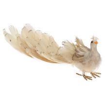 Páv krémovo-zlatý textil/perie