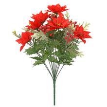 Umělá kytice poinsettia červená s bobulkami a čečinkou.