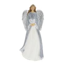 Dekorační anděl se srdcem v šedobílé barvě.