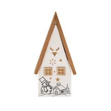 Bílý a přírodní LED domeček z porcelánu s vánočními motivy.