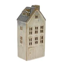 Keramický domek s LED osvětlením v bílé a hnědé barvě.