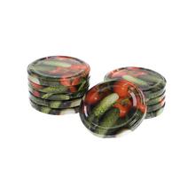 Pevná víčka na zavařování s motivem zeleniny, balení 10 ks.