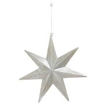 Stříbrná dřevěná hvězda k zavěšení.
