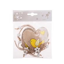 Dřevěné ozdoby ve tvaru srdce a ptáčka, balení 2 kusy.