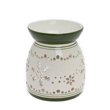 Aromalampa s bílým a zeleným vzorem vloček.