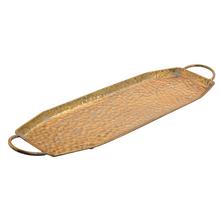 Hranatý zlatý tác z kovu o rozměrech 73x20,5x3,5 cm.