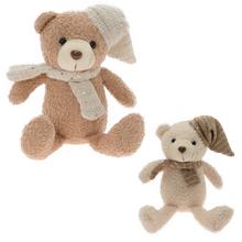 Medvěd s čepicí a šálou, textilní mix, 30 cm.