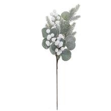 Umělá větev s bobulemi a zasněženými listy, 56 cm.