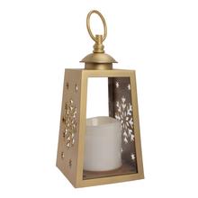 Zlatá LED lucerna se sněhovými vločkami.