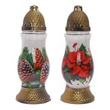 Hrobové svíčky s vánočním vzorem, šiška a růže.